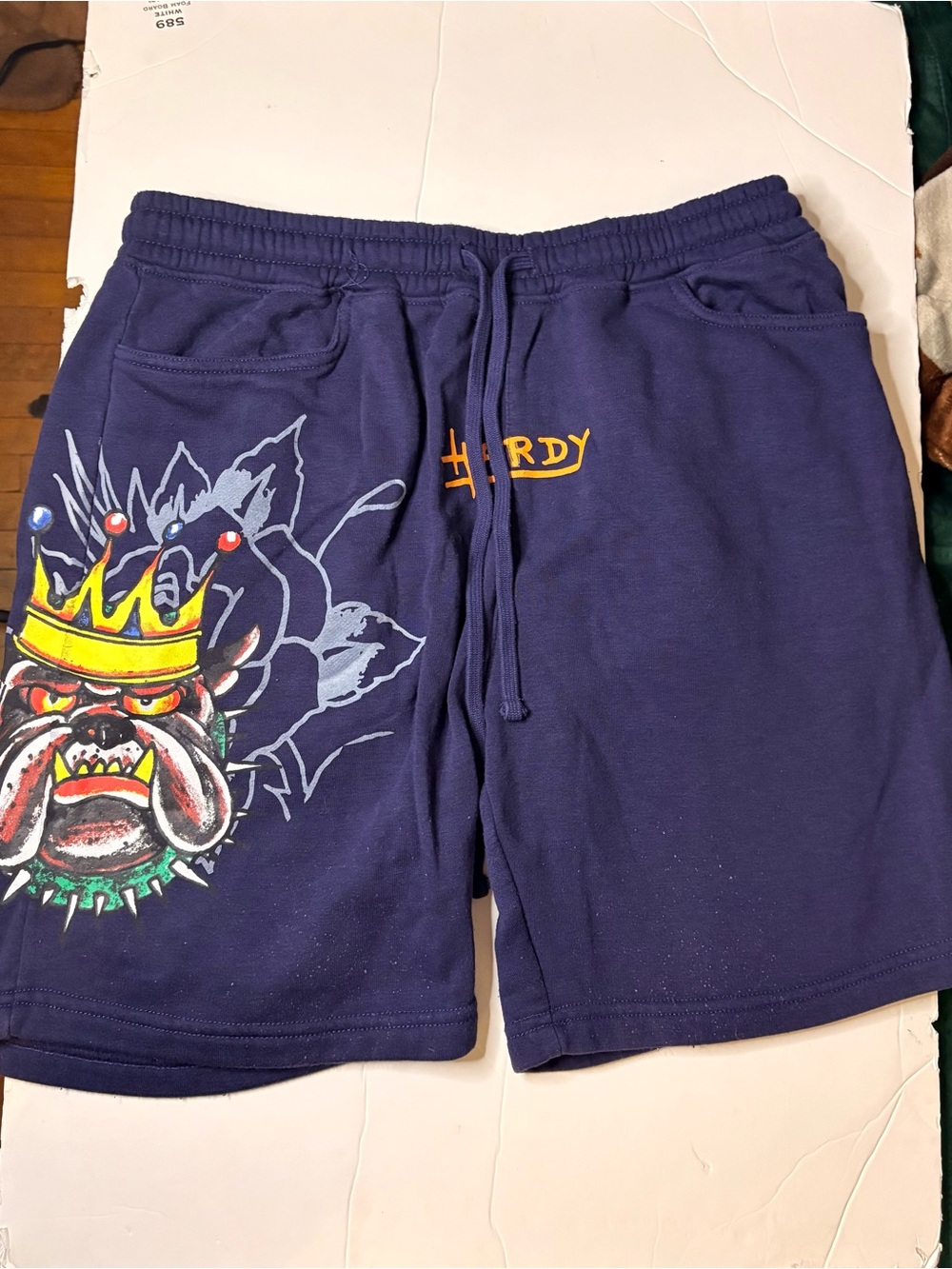Ed Hardy Navy Blue Men's Bulldog Graphic Athletic Shorts